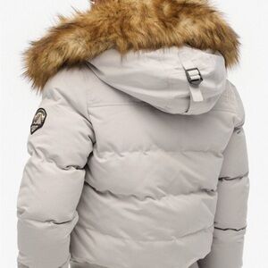 Superdry Gray Bomber Jacket with Faux Fur Hood